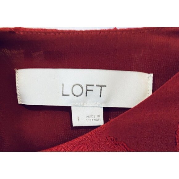 LOFT Top Womens Large Burnout Floral Short Sleeve Red Flowy Boho Cottagecore - Picture 5 of 7